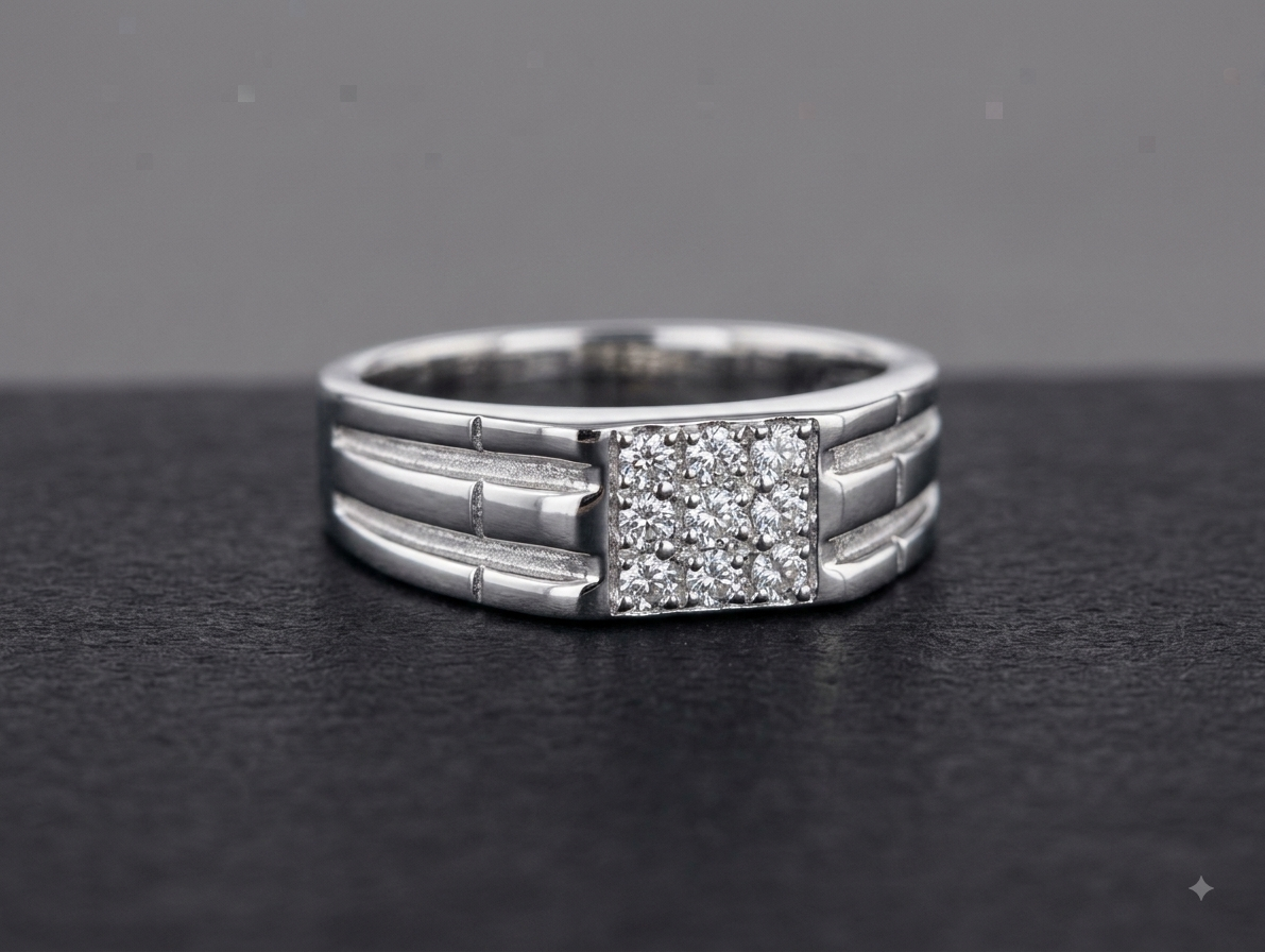 Silver Mens Pave Bar Ring