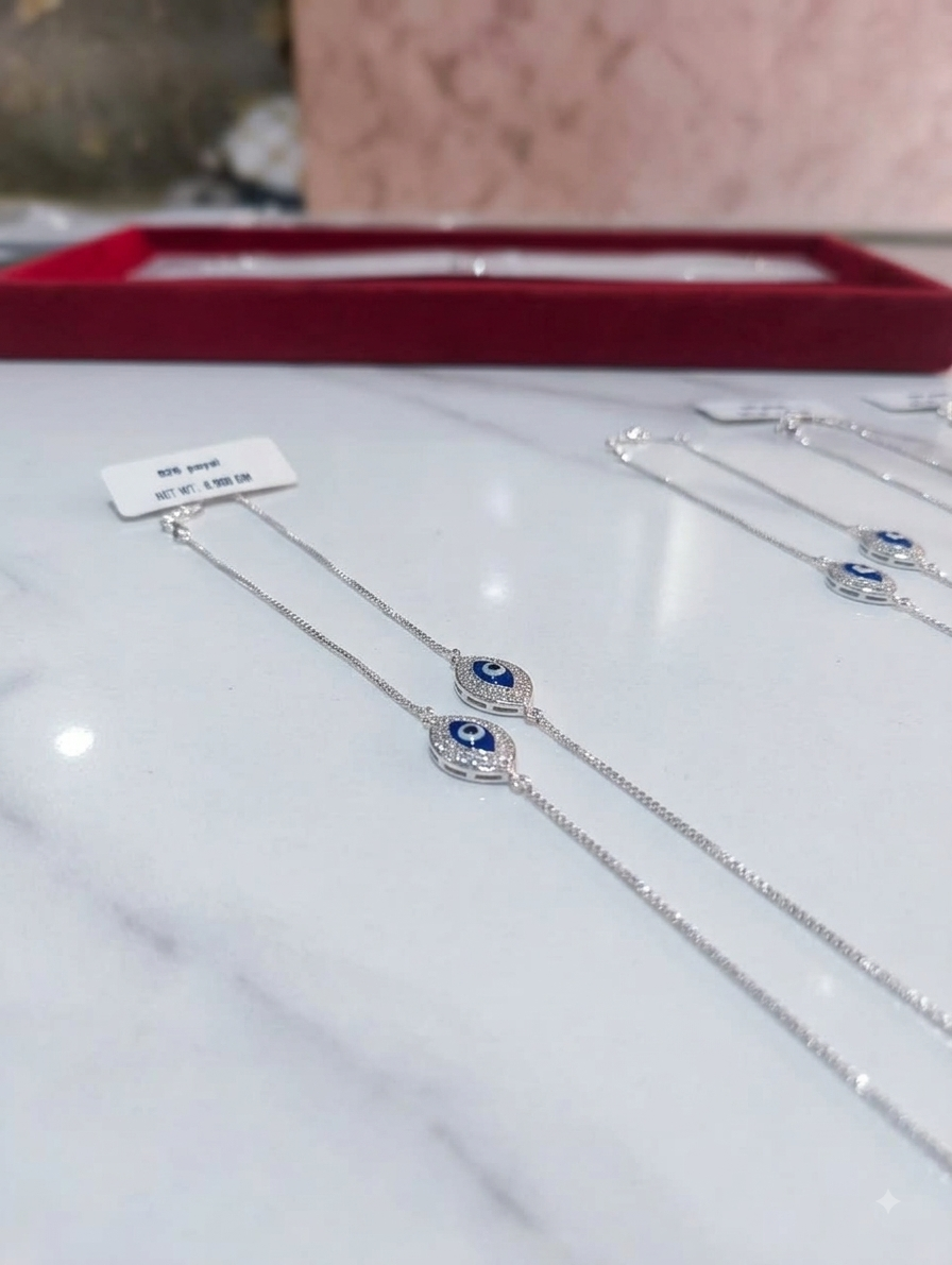 Silver Evil Eye Chain Payal