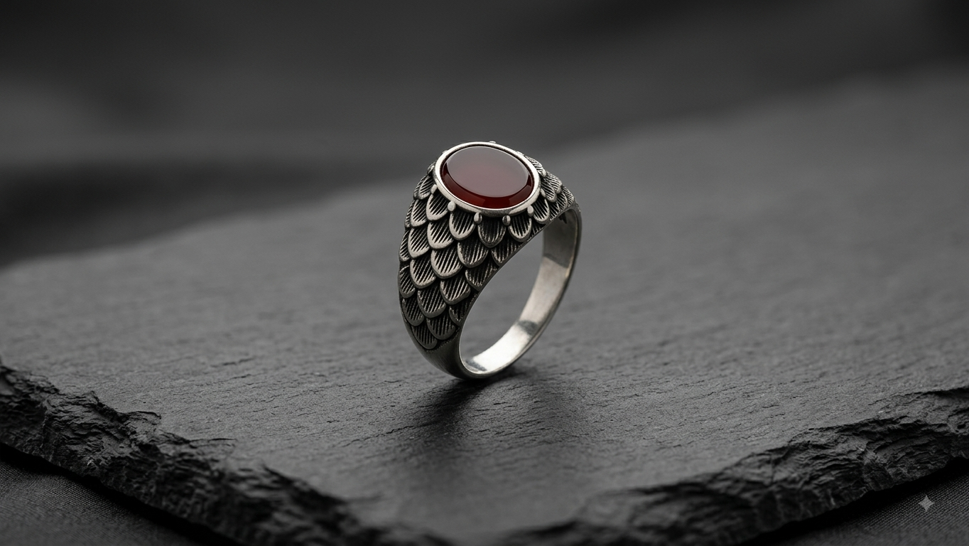 Silver Red Stone Scale Ring