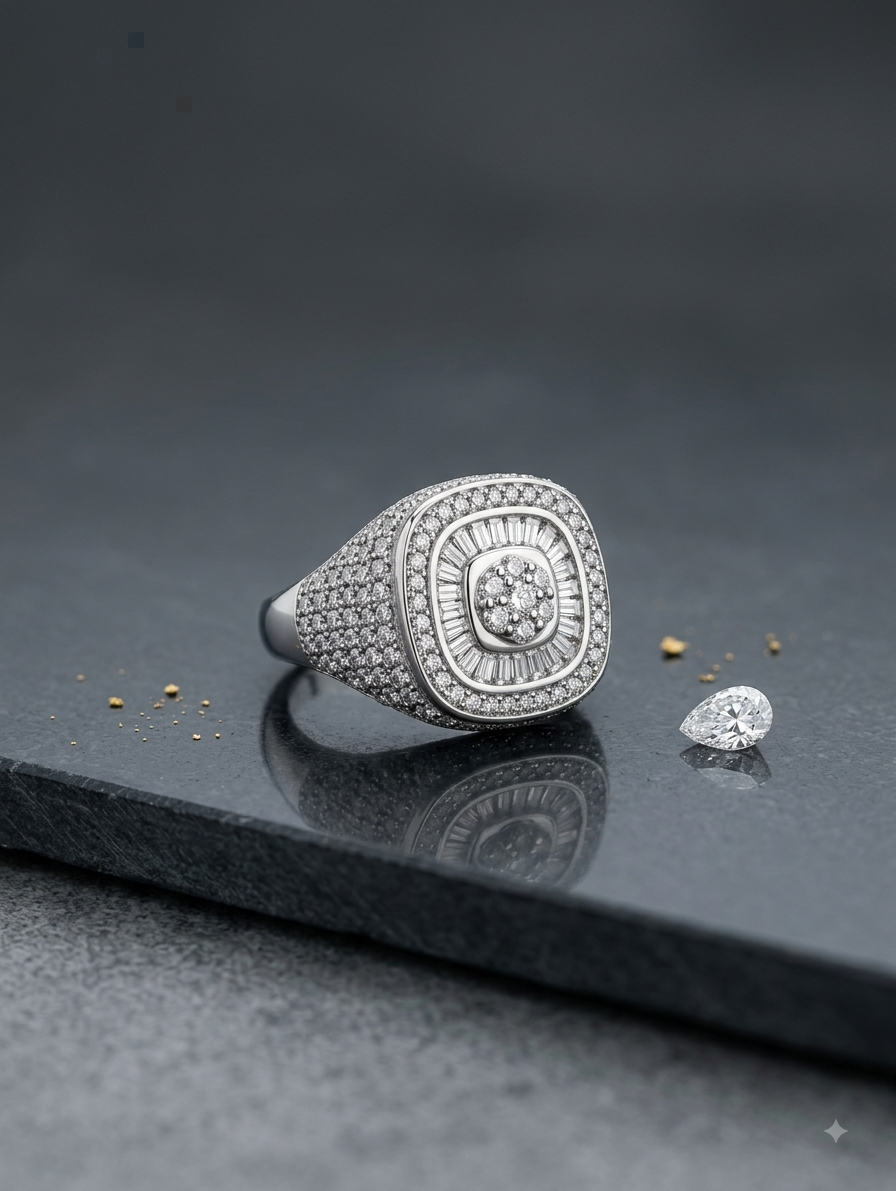 Silver Pave Round Signet Ring