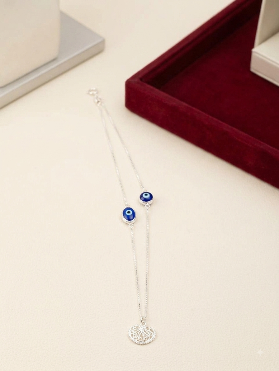 Silver Evil Eye Filigree Payal