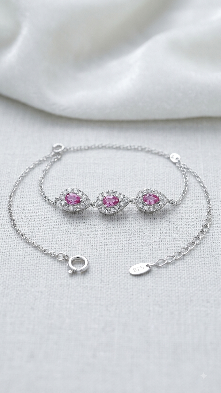 Silver Pink Zircon Bracelet