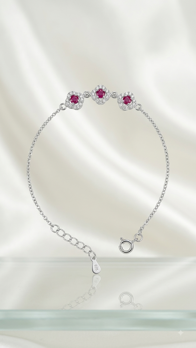 Silver Pink and White Zircon Bracelet