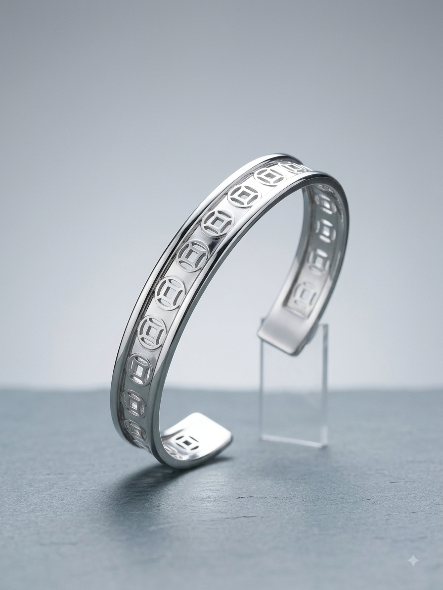 Silver Engraved Cuff Bangle