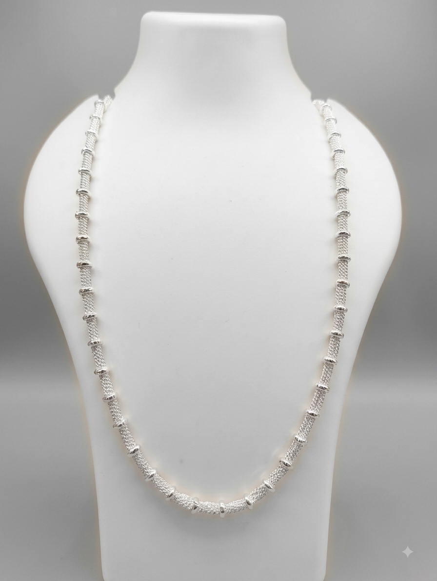 Silver Beaded Station Necklace