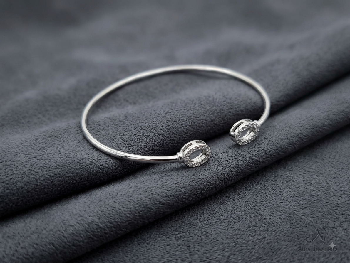 Silver Open Cuff Ball Bangle