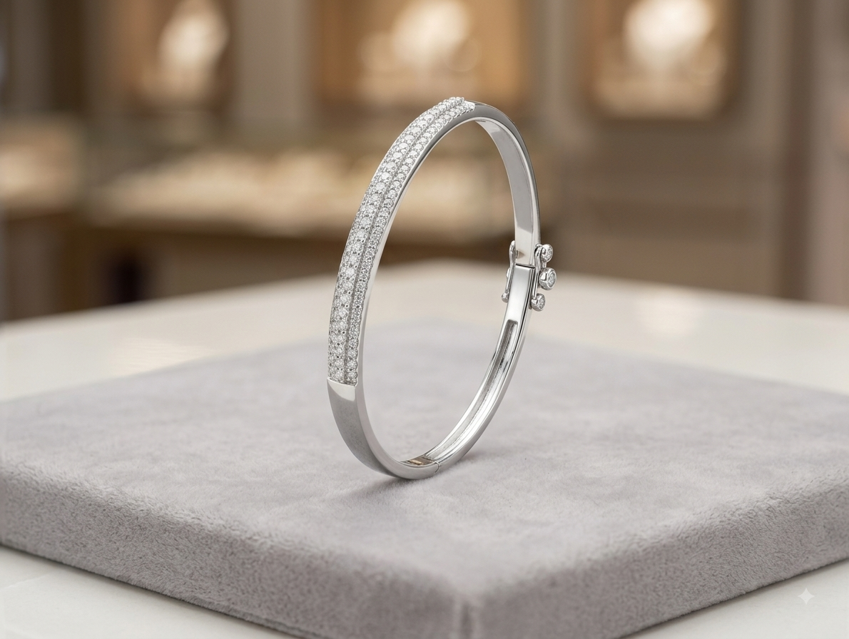 Silver Slim Pave Bangle