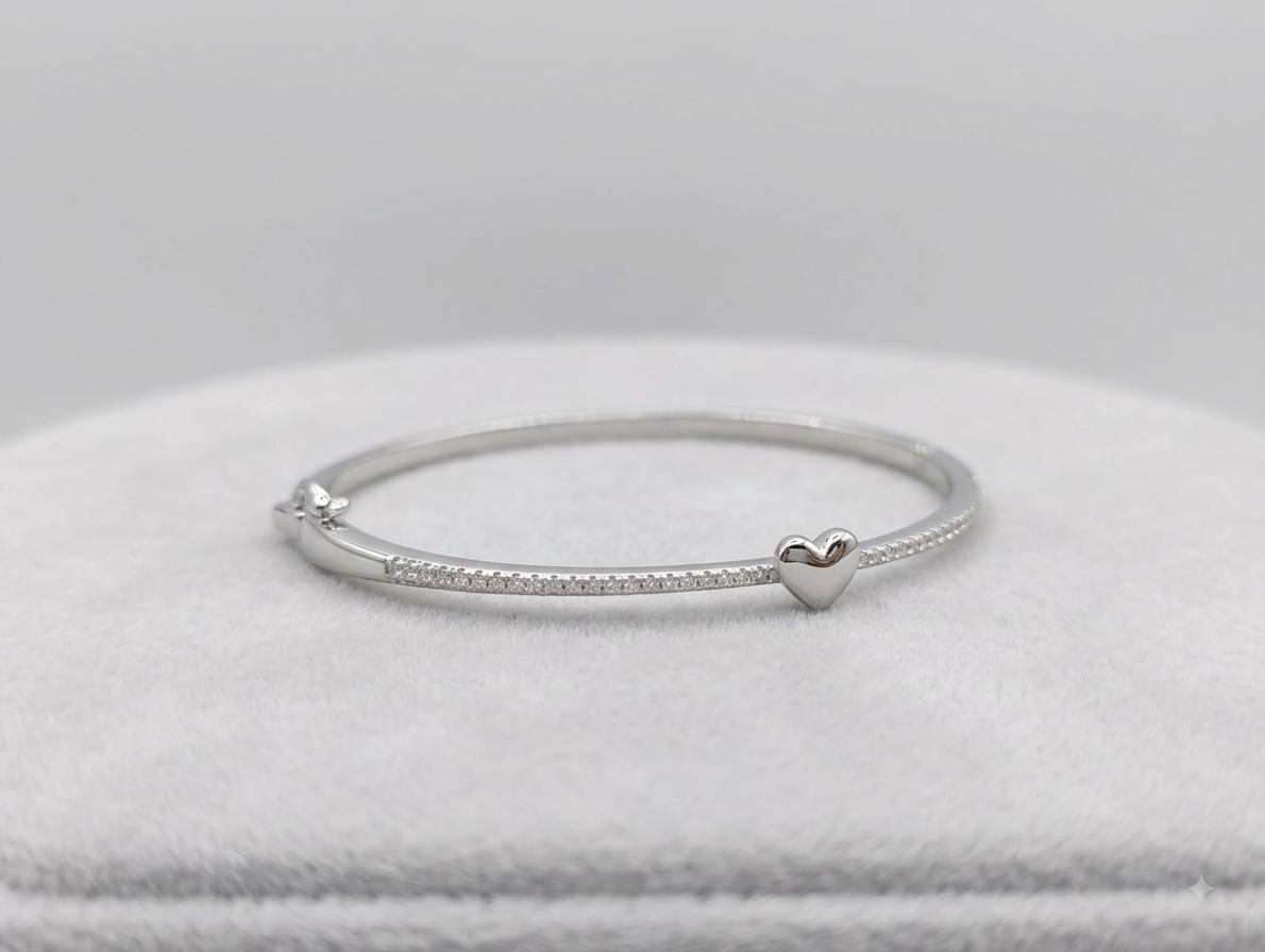 Silver Heart Cuff Bangle