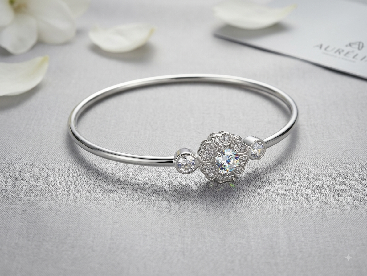 Silver Floral Cluster Bangle