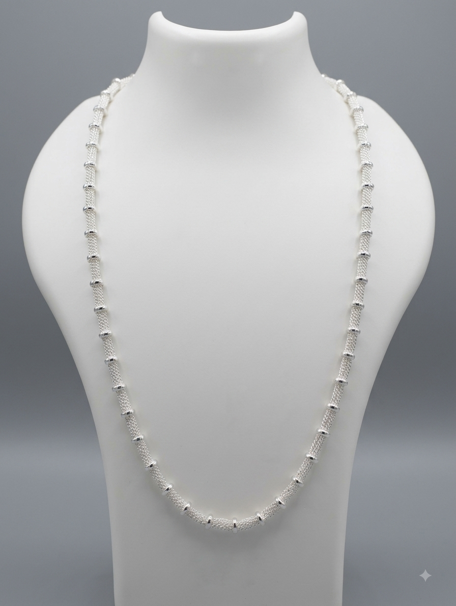 Silver Beaded Rope Necklace