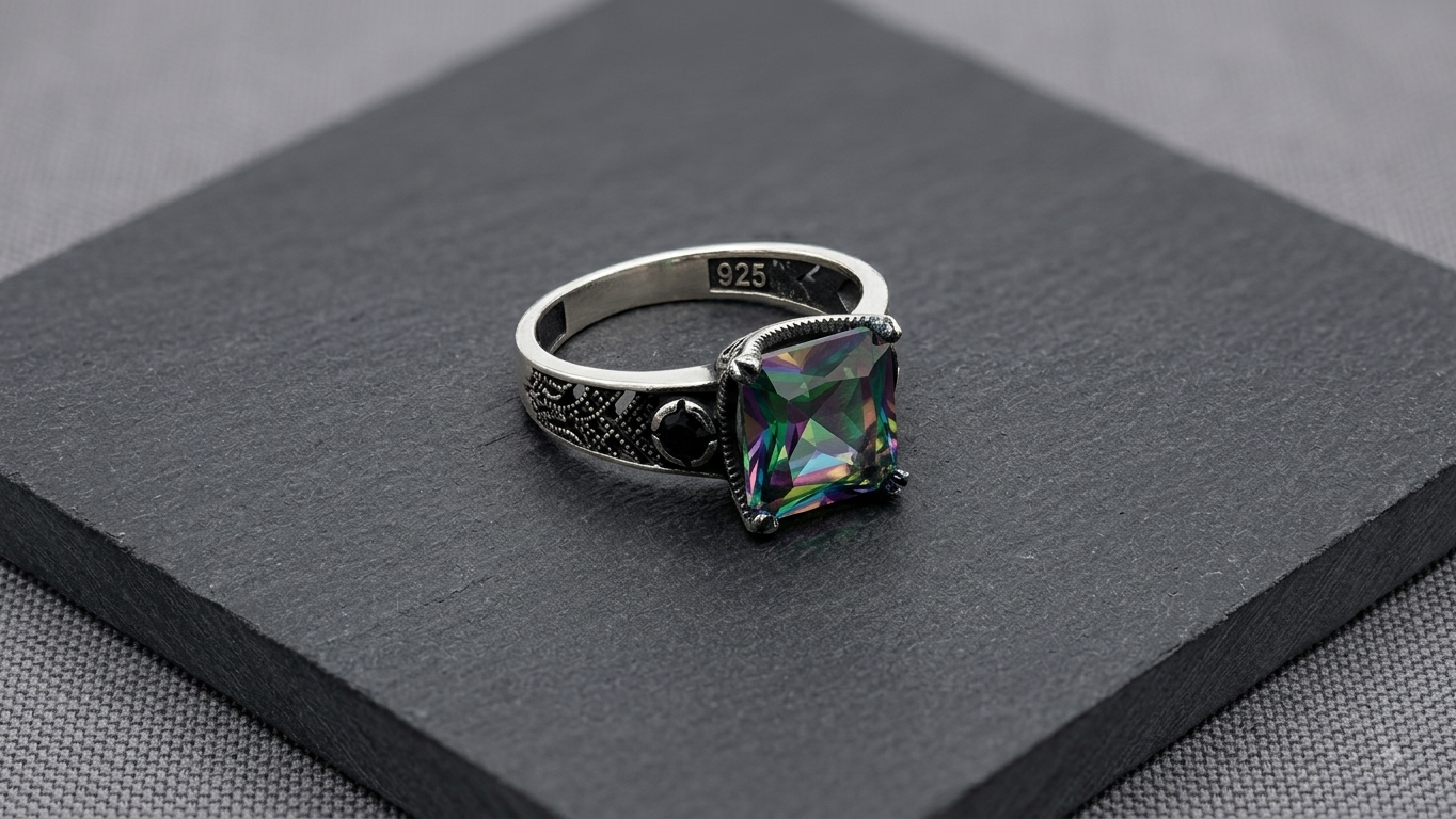 Silver Mystic Green Stone Ring