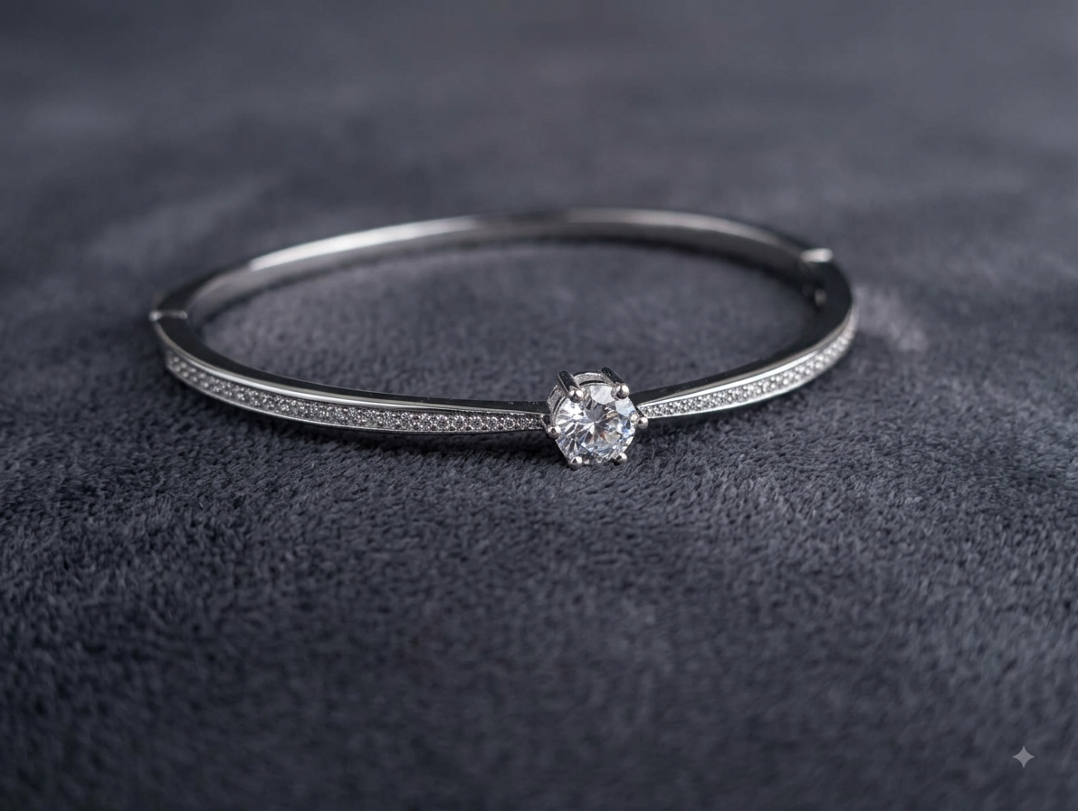 Silver Solitaire Bangle