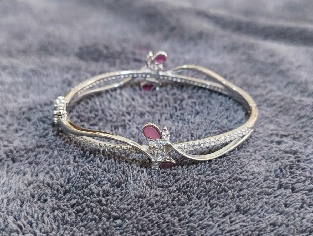 Gold and Silver Ruby Bangle Pair
