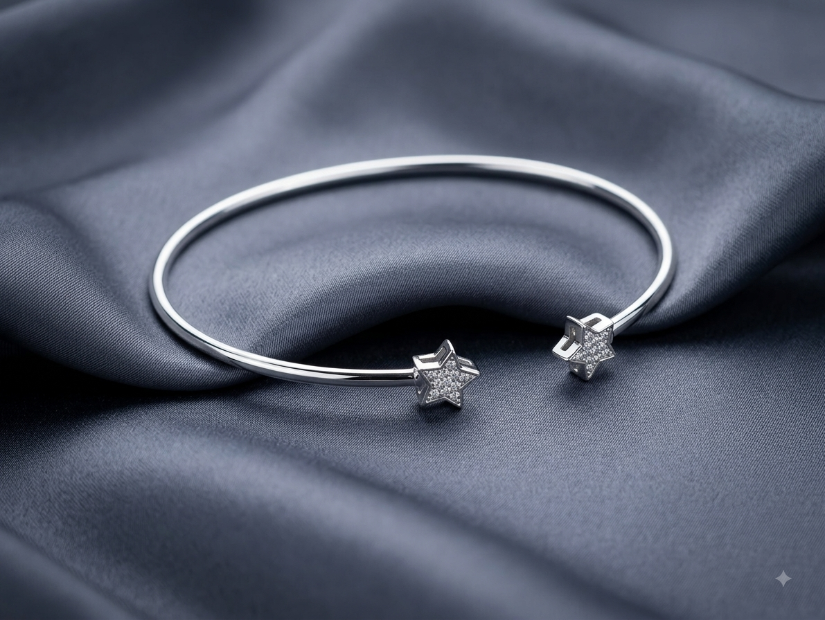 Silver Star Open Cuff Bangle