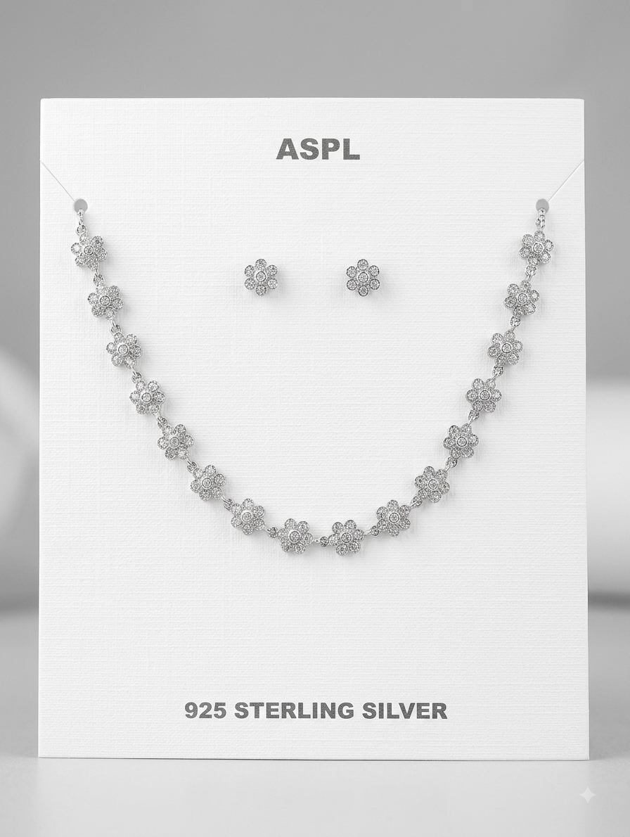 Silver Tennis Necklace and Earring Set