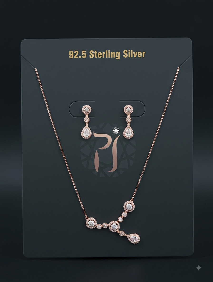 Rose Gold Drop Necklace and Earring Set