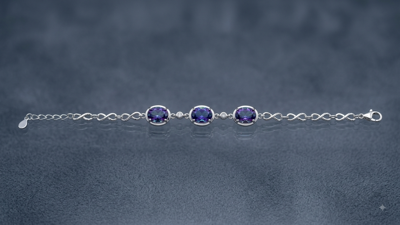 Silver Blue Oval Stone Bracelet