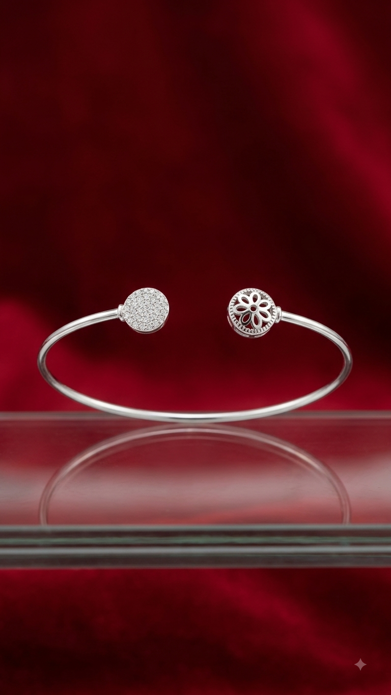 Silver Ball End Open Bangle