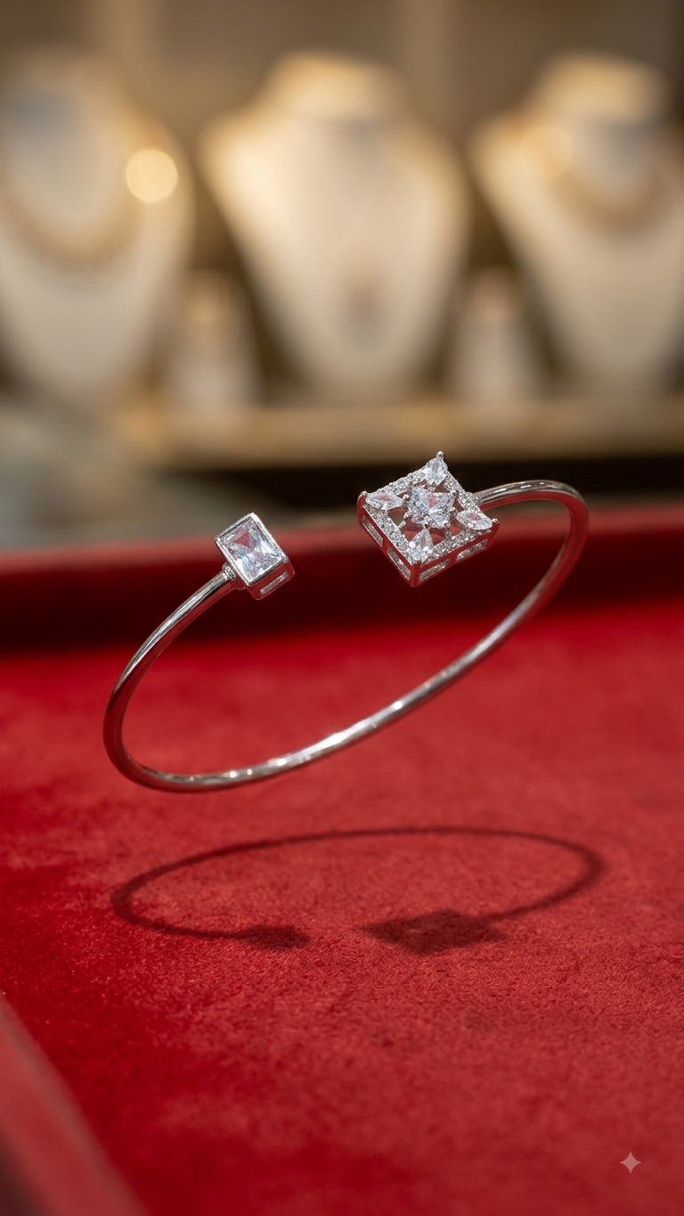 Silver Square Stone Open Bangle
