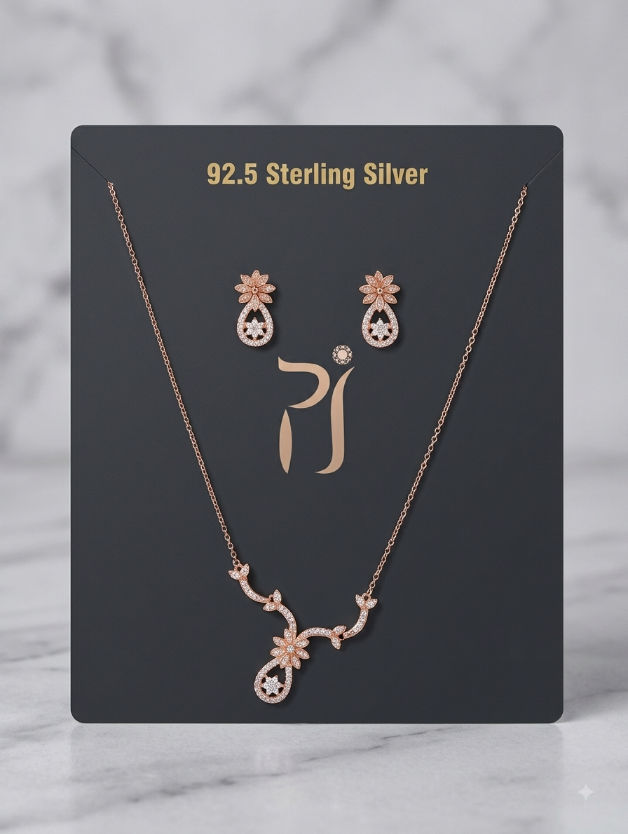 Rose Gold Floral Necklace and Earring Set