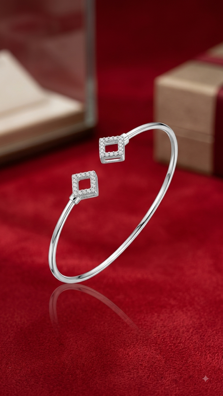 Silver Square Stone Cuff Bangle