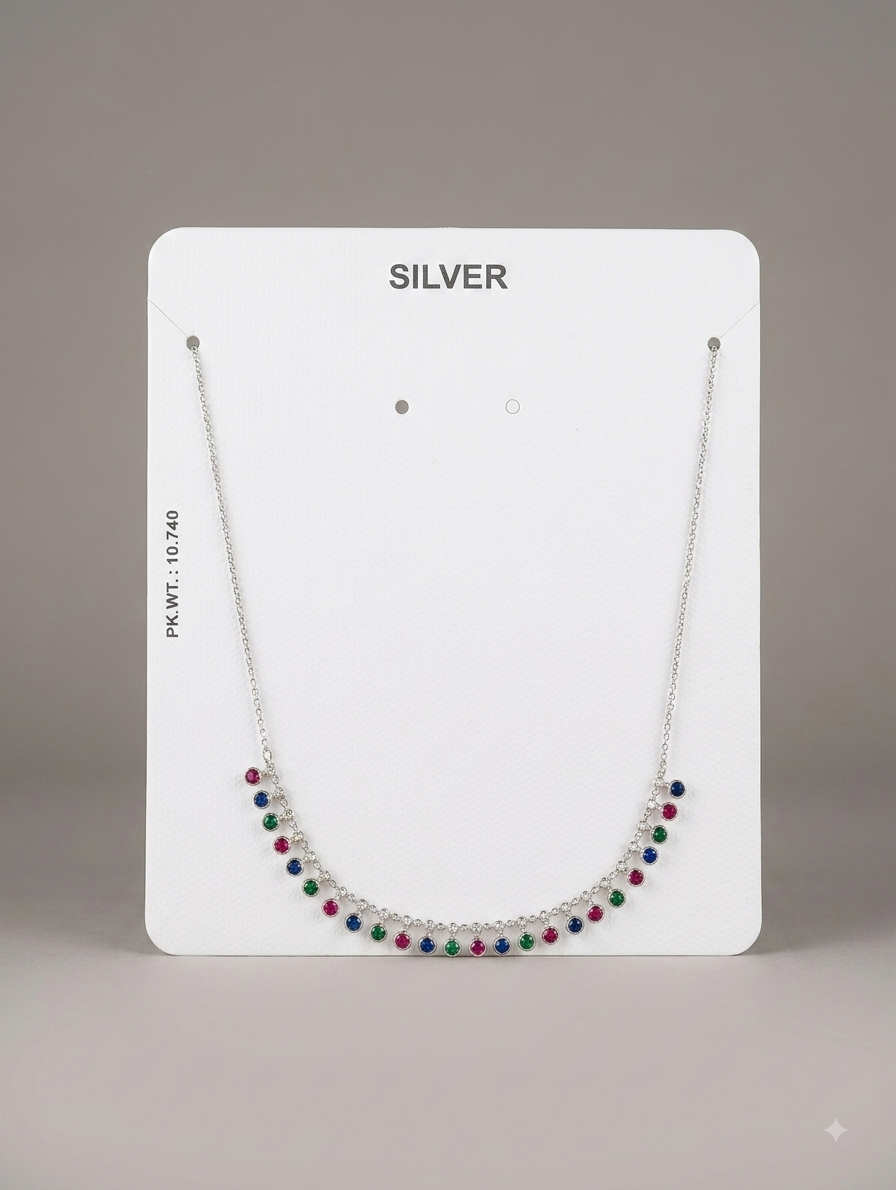 Silver Multicolour Stone Choker