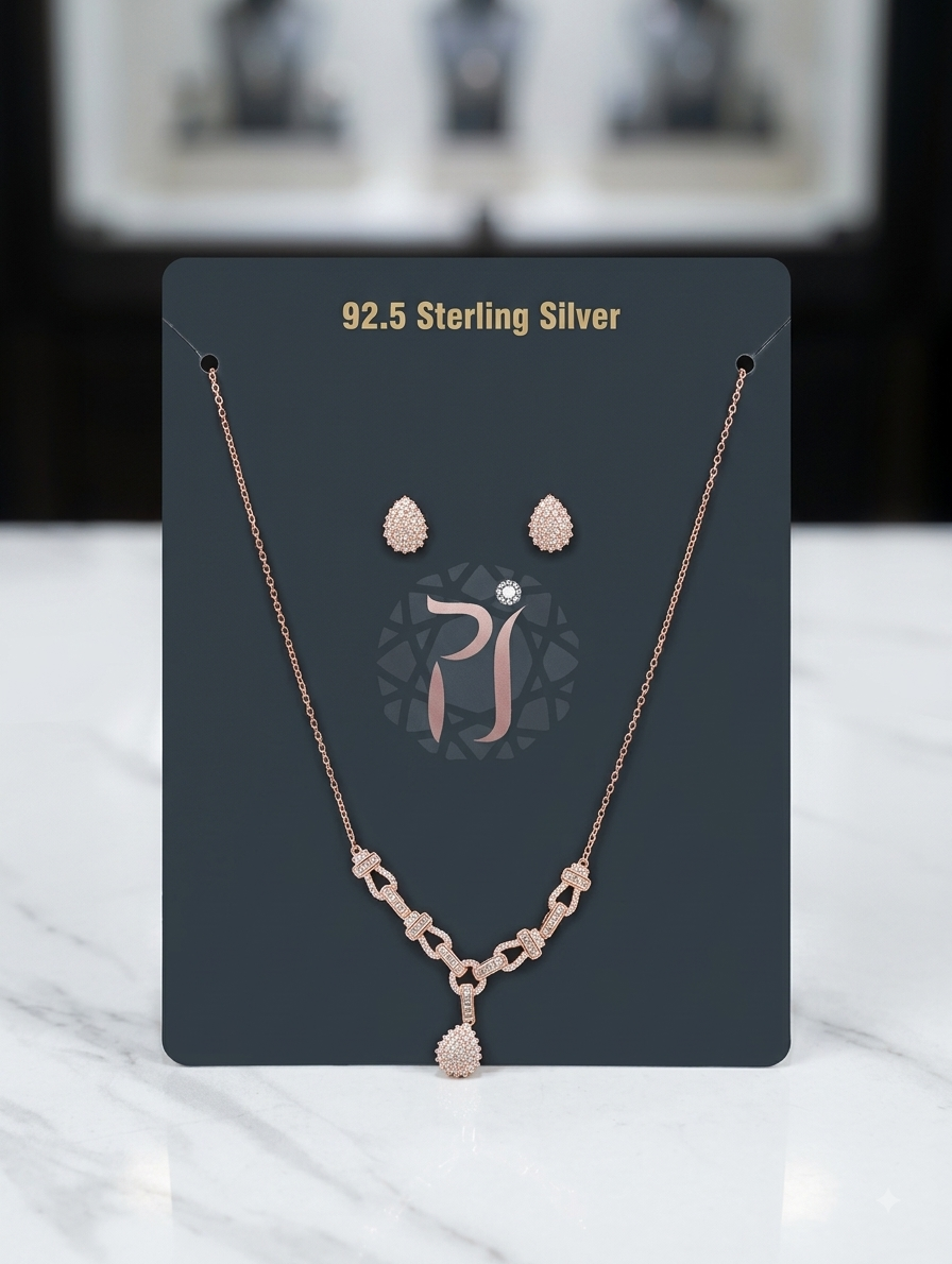 Rose Gold Pendant Necklace and Earring Set
