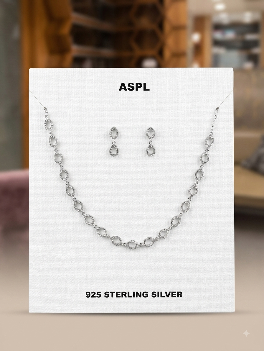 Silver Classic Tennis Necklace and Earring Set