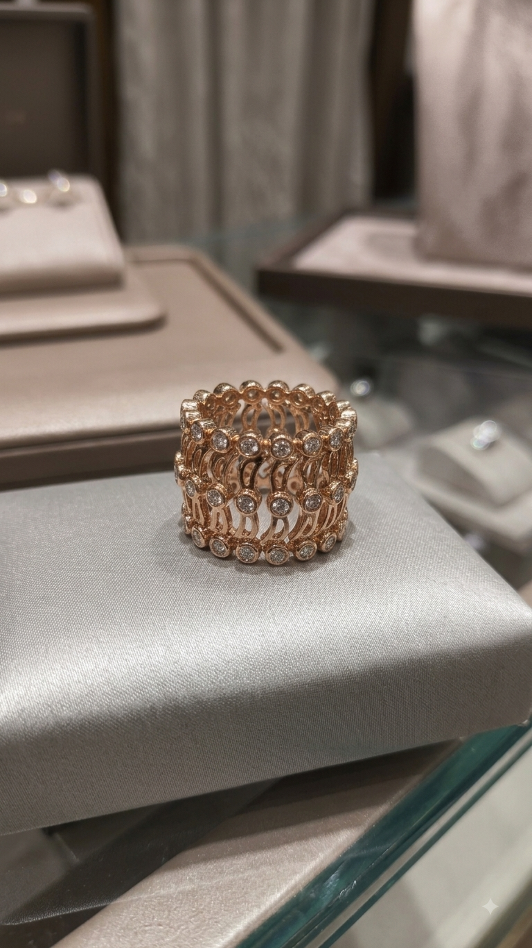 Rose Gold Zircon Openwork Band Ring